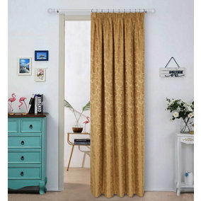Home Curtains Buckingham Damask Fully Lined 45w x 84d" (114x213cm) Gold Pencil Pleat Door Curtain (1)