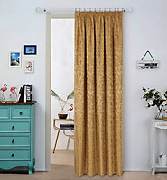 Home Curtains Buckingham Damask Fully Lined 45w x 84d" (114x213cm) Gold Pencil Pleat Door Curtain