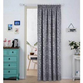 Home Curtains Buckingham Damask Fully Lined 45w x 84d" (114x213cm) Grey Pencil Pleat Door Curtain (1)