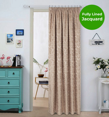 Home Curtains Buckingham Damask Fully Lined 45w x 84d" (114x213cm) Natural Pencil Pleat Door Curtain (1)