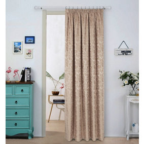 Home Curtains Buckingham Damask Fully Lined 45w x 84d" (114x213cm) Natural Pencil Pleat Door Curtain (1)