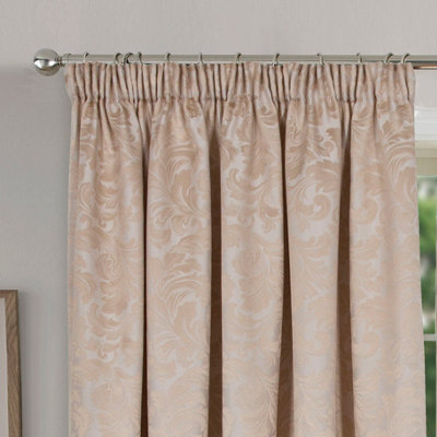 Home Curtains Buckingham Damask Fully Lined 45w x 84d" (114x213cm) Natural Pencil Pleat Door Curtain