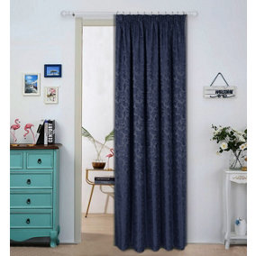 Home Curtains Buckingham Damask Fully Lined 45w x 84d" (114x213cm) Navy Pencil Pleat Door Curtain (1)