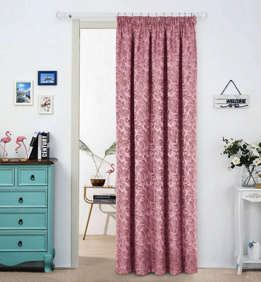 Home Curtains Buckingham Damask Fully Lined 45w x 84d" (114x213cm) Pink Pencil Pleat Door Curtain