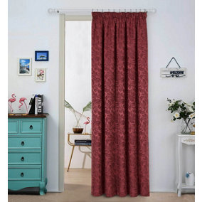 Home Curtains Buckingham Damask Fully Lined 45w x 84d" (114x213cm) Wine Pencil Pleat Door Curtain (1)