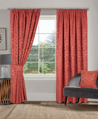 Home Curtains Buckingham Damask Fully Lined 45w x 90d" (114x229cm) Terracotta Pencil Pleat Curtains (PAIR)