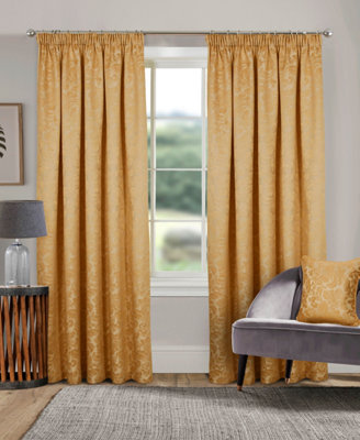 Home Curtains Buckingham Damask Fully Lined 65w x 54d" (165x137cm) Gold Pencil Pleat Curtains (PAIR)