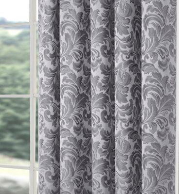 Home Curtains Buckingham Damask Fully Lined 65w x 54d" (165x137cm) Grey Pencil Pleat Curtains (PAIR)