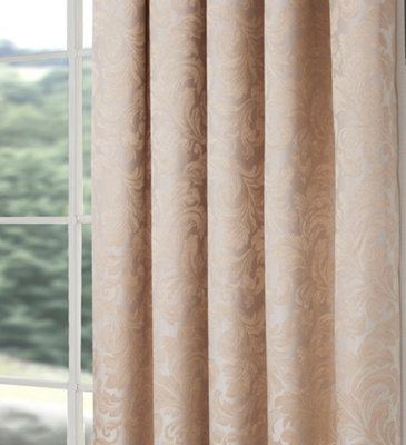 Home Curtains Buckingham Damask Fully Lined 65w x 54d" (165x137cm) Natural Pencil Pleat Curtains (PAIR)