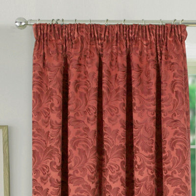 Home Curtains Buckingham Damask Fully Lined 65w x 54d" (165x137cm) Terracotta Pencil Pleat Curtains (PAIR)