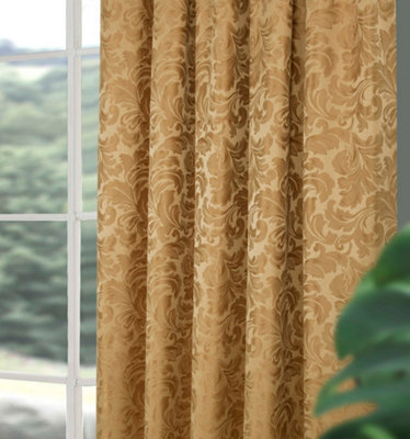 Home Curtains Buckingham Damask Fully Lined 65w x 72d" (165x183cm) Gold Pencil Pleat Curtains (PAIR)