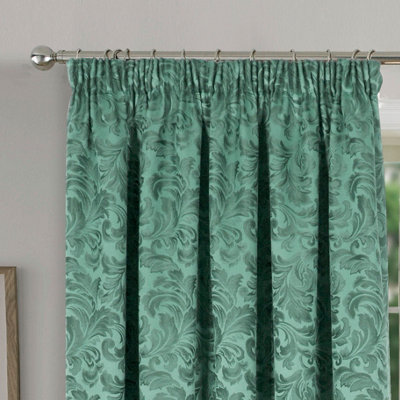 Home Curtains Buckingham Damask Fully Lined 65w x 84d" (165x213cm) Alpine Green Pencil Pleat Door Curtain