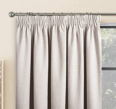 Home Curtains Camden Luxury Crushed Chenille Lined Blackout 45w x 54d" (114x137cm) Natural Pencil Pleat Curtains (PAIR)