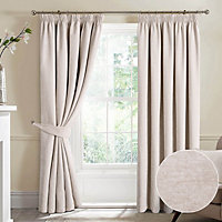 Home Curtains Camden Luxury Crushed Chenille Lined Blackout 45w x 72d" (114x183cm) Natural Pencil Pleat Curtains (PAIR)