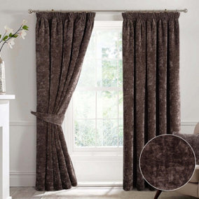 Home Curtains Camden Luxury Crushed Chenille Lined Blackout 65w x 54d" (165x137cm) Chocolate Pencil Pleat Curtains (PAIR)
