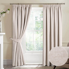 Home Curtains Camden Luxury Crushed Chenille Lined Blackout 65w x 54d" (165x137cm) Natural Pencil Pleat Curtains (PAIR)