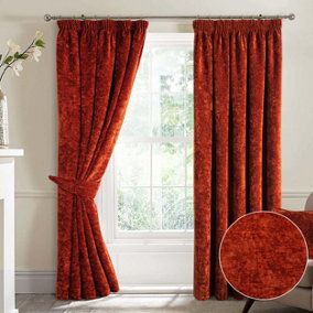 Home Curtains Camden Luxury Crushed Chenille Lined Blackout 65w x 90d" (165x229cm) Terracotta Pencil Pleat Curtains (PAIR)