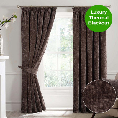 Home Curtains Camden Luxury Crushed Chenille Lined Blackout 90w x 108d" (229x274cm) Chocolate Pencil Pleat Curtains (PAIR)