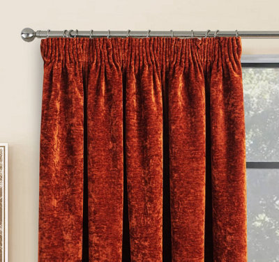 Home Curtains Camden Luxury Crushed Chenille Lined Blackout 90w x 72d" (229x183cm) Terracotta Pencil Pleat Curtains (PAIR)