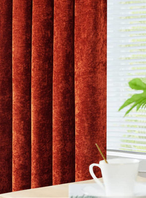 Home Curtains Camden Luxury Crushed Chenille Lined Blackout 90w x 72d" (229x183cm) Terracotta Pencil Pleat Curtains (PAIR)