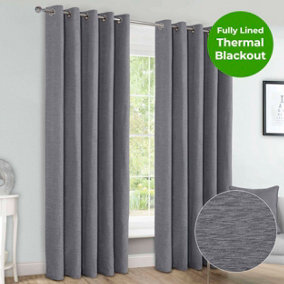 Home Curtains Canterbury Chenille Lined Blackout 45w x 54d" (114x137cm) Grey Eyelet Curtains (PAIR)