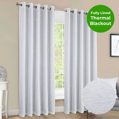 Home Curtains Canterbury Chenille Lined Blackout 45w x 72d" (114x183cm) White Eyelet Curtains (PAIR)