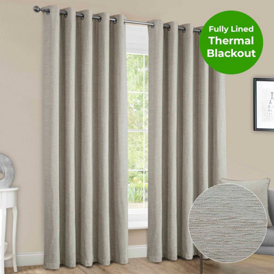 Home Curtains Canterbury Chenille Lined Blackout 65w x 54d" (165x137cm) Natural Eyelet Curtains (PAIR)