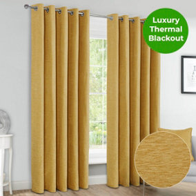 Home Curtains Canterbury Chenille Lined Blackout 65w x 54d" (165x137cm) Ochre Eyelet Curtains (PAIR)