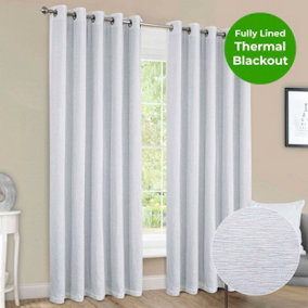 Home Curtains Canterbury Chenille Lined Blackout 65w x 54d" (165x137cm) White Eyelet Curtains (PAIR)