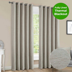 Home Curtains Canterbury Chenille Lined Blackout 65w x 72d" (165x183cm) Natural Eyelet Curtains (PAIR)