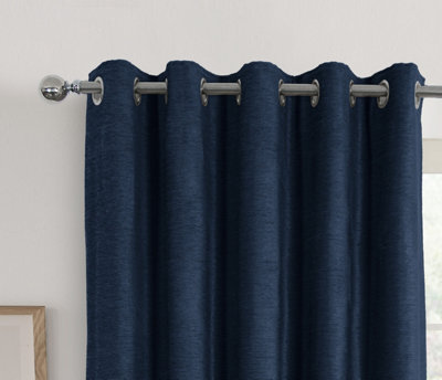 Home Curtains Canterbury Chenille Lined Blackout 65w x 72d" (165x183cm) Navy Eyelet Curtains (PAIR)