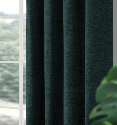 Home Curtains Canterbury Chenille Lined Blackout 65w x 90d" (165x229cm) Dark Green Eyelet Curtains (PAIR)