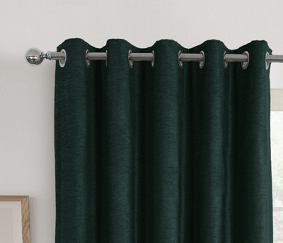 Home Curtains Canterbury Chenille Lined Blackout 65w x 90d" (165x229cm) Dark Green Eyelet Curtains (PAIR)