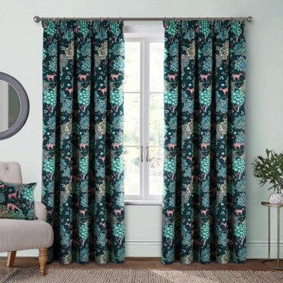 Home Curtains Chatsworth 45w x 48d" (114x122cm) Green Pencil Pleat Curtains (PAIR)