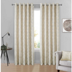 Home Curtains Chrissy Jacquard Fully Lined 45w x 54d" (114x137cm) Cream Eyelet Curtains (PAIR)