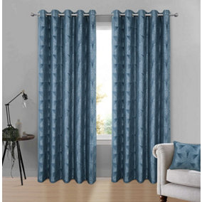 Home Curtains Chrissy Jacquard Fully Lined 45w x 72d" (114x183cm) Blue Eyelet Curtains (PAIR)