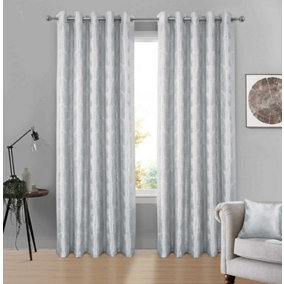 Home Curtains Chrissy Jacquard Fully Lined 45w x 72d" (114x183cm) Grey Eyelet Curtains (PAIR)