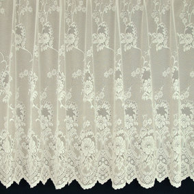 Home Curtains Clumber Floral Net 200w x 102d CM Cut Lace Panel Cream