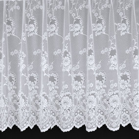Home Curtains Clumber Floral Net 200w x 102d CM Cut Lace Panel White