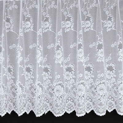 Home Curtains Clumber Floral Net 400w x 91d CM Cut Lace Panel White