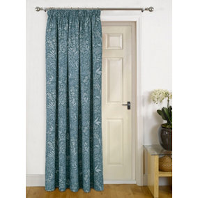 Home Curtains Darcy Fully Lined Floral 65w x 84d" (165x213cm) Grey Pencil Pleat Door Curtain (1)