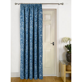 Home Curtains Darcy Fully Lined Floral 65w x 84d" (165x213cm) Navy Pencil Pleat Door Curtain (1)