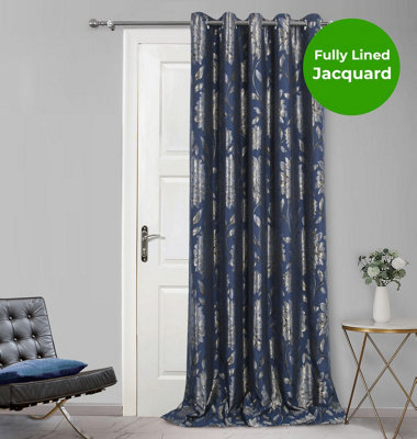 Home Curtains Elanie Floral Metallic Fully Lined 45w x 84d" (114x213cm) Navy Eyelet Door Curtain (1)