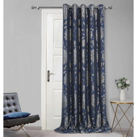 Home Curtains Elanie Floral Metallic Fully Lined 45w x 84d" (114x213cm) Navy Eyelet Door Curtain (1)