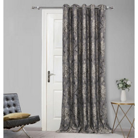 Home Curtains Elanie Floral Metallic Fully Lined 45w x 84d" (114x213cm) Pewter Eyelet Door Curtain (1)
