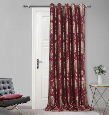 Home Curtains Elanie Floral Metallic Fully Lined 45w x 84d" (114x213cm) Red Eyelet Door Curtain (1)