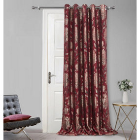 Home Curtains Elanie Floral Metallic Fully Lined 45w x 84d" (114x213cm) Red Eyelet Door Curtain (1)