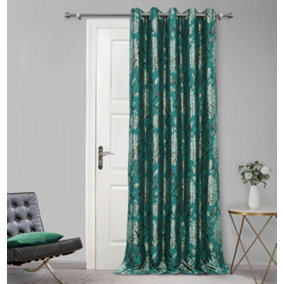 Home Curtains Elanie Floral Metallic Fully Lined 45w x 84d" (114x213cm) Teal Eyelet Door Curtain (1)