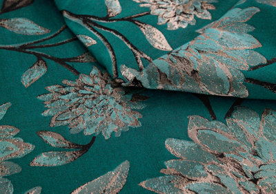 Home Curtains Elanie Fully Lined Floral Metallic 65w x 90d" (165x229cm) Teal Eyelet Curtains (PAIR)