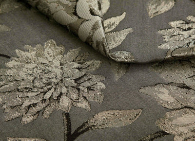 Home Curtains Elanie Fully Lined Floral Metallic 90w x 90d" (229x229cm) Pewter Eyelet Curtains (PAIR)
